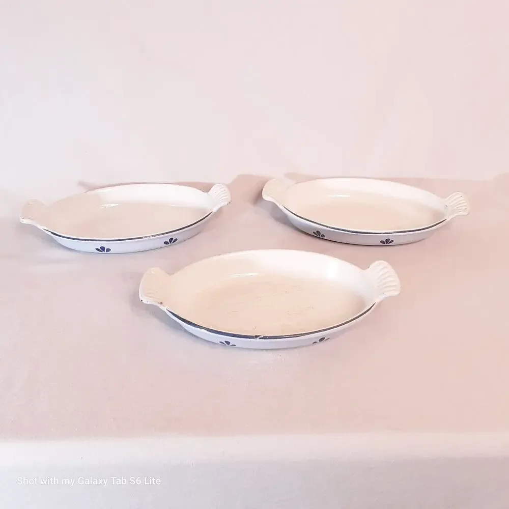 💎Vintage Holland Casserole Dishes Set Of Three Blue Enamel Cast Iron